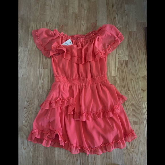 New (with tags)coral orange off shoulder dress - Picture 2 of 4